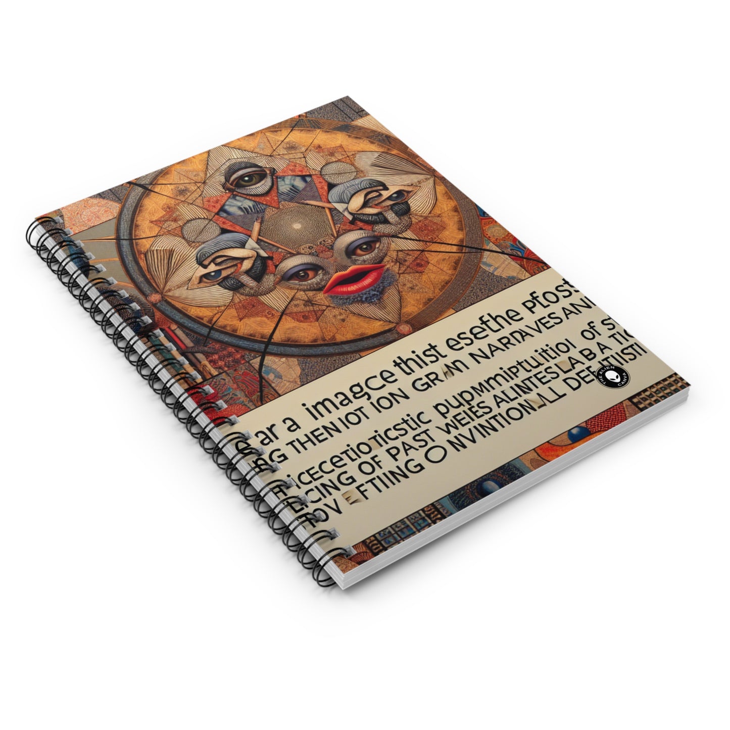 "Digital Chaos: A Postmodern Collage" - The Alien Spiral Notebook (Ruled Line) Postmodern Art