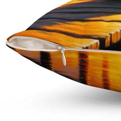 « Golden Reflections » - L’oreiller carré en polyester filé Alien Style impressionnisme