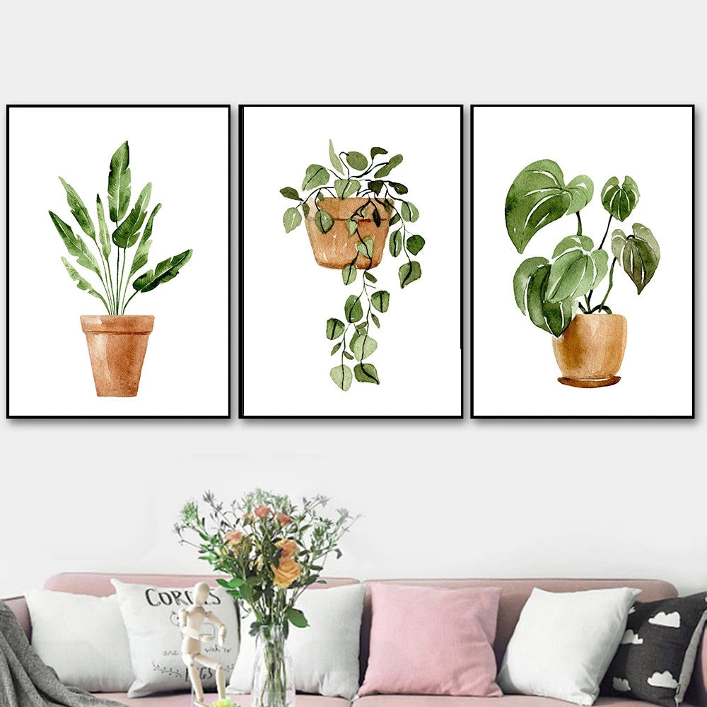 Cuadro artístico de pared de plantas verdes de estilo Simple, decoración de hojas tropicales, pintura en lienzo