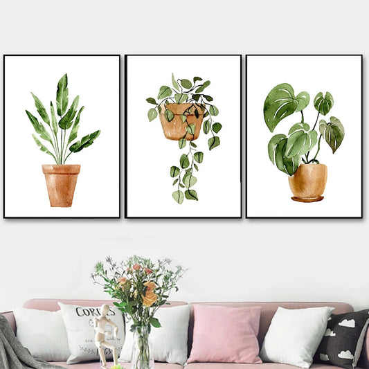 Cuadro artístico de pared de plantas verdes de estilo Simple, decoración de hojas tropicales, pintura en lienzo