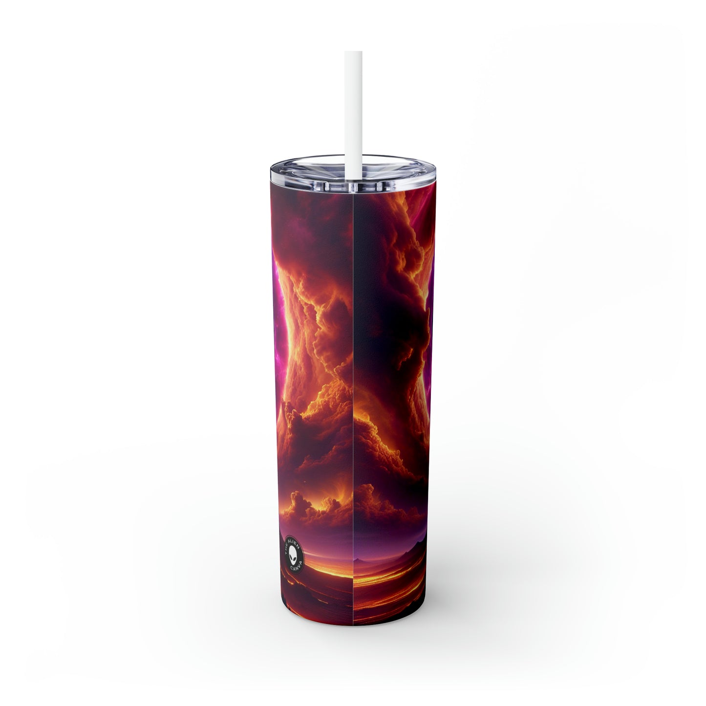 "Ring of Doom: A Surreal Descent." - The Alien Maars® Skinny Tumbler with Straw 20oz