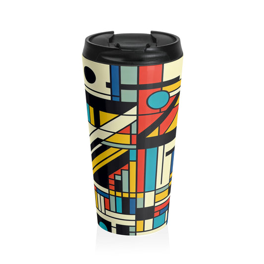 "Harmonious Balance: Neoplastic Exploration in Black, White, and Primary Colors" - The Alien Stainless Steel Travel Mug Neoplasticism