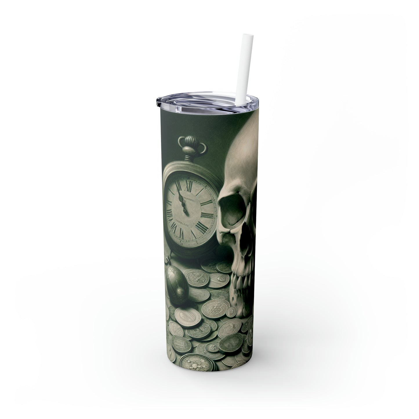 « Lingering Decay » - The Alien Maars® Skinny Tumbler avec paille 20oz Vanitas Painting Style