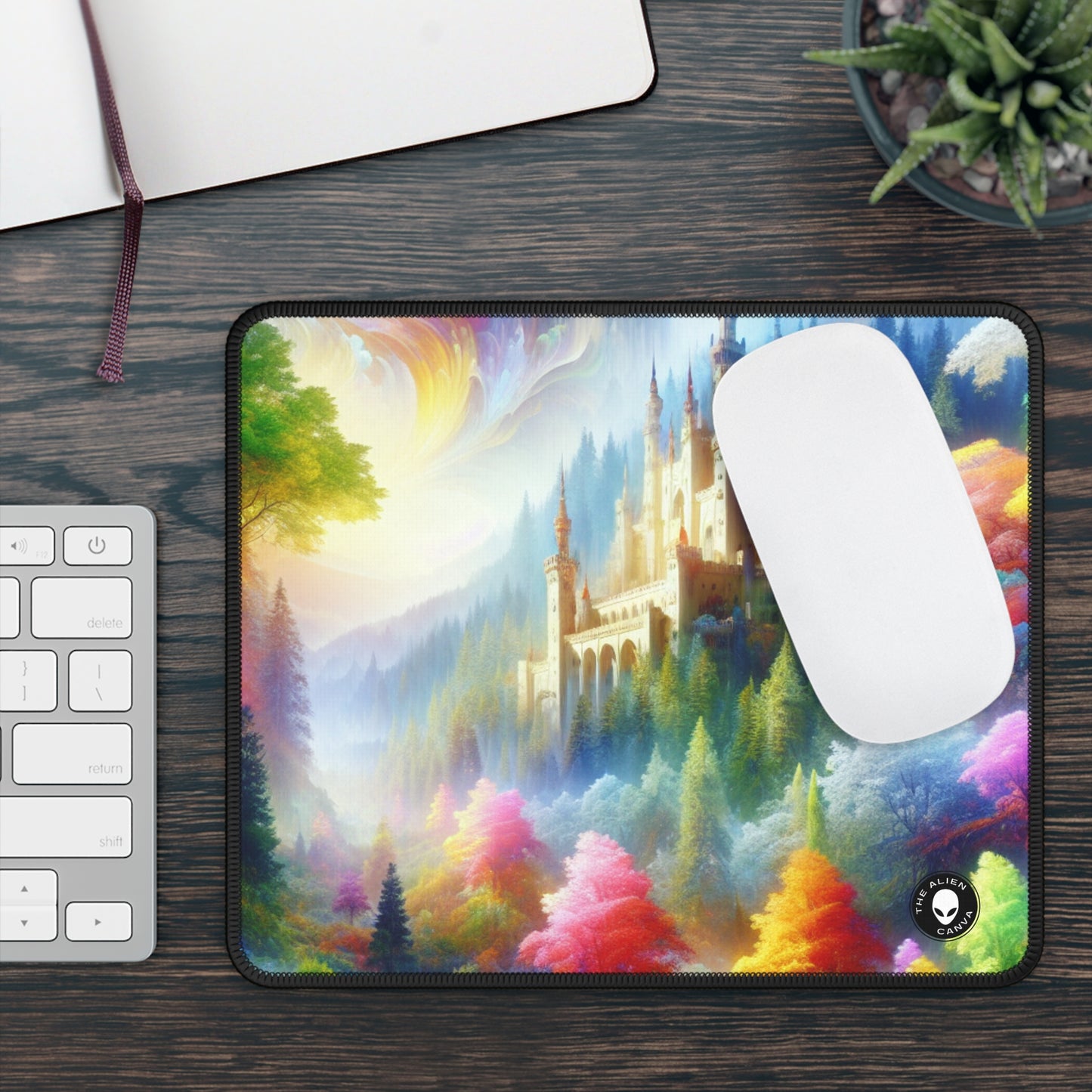 "Glowing Enchantment: The Castle in the Colorful Forest" - The Alien Gaming Mouse Pad