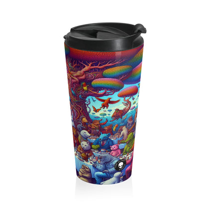 "Animal Tea Party in a Rainbow Wonderland" - The Alien Stainless Steel Travel Mug