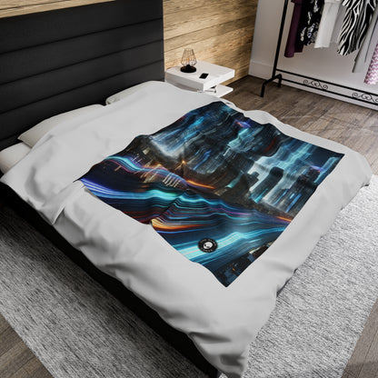 "Neon Nightscapes: A Futuristic City Adventure" - The Alien Velveteen Plush Blanket