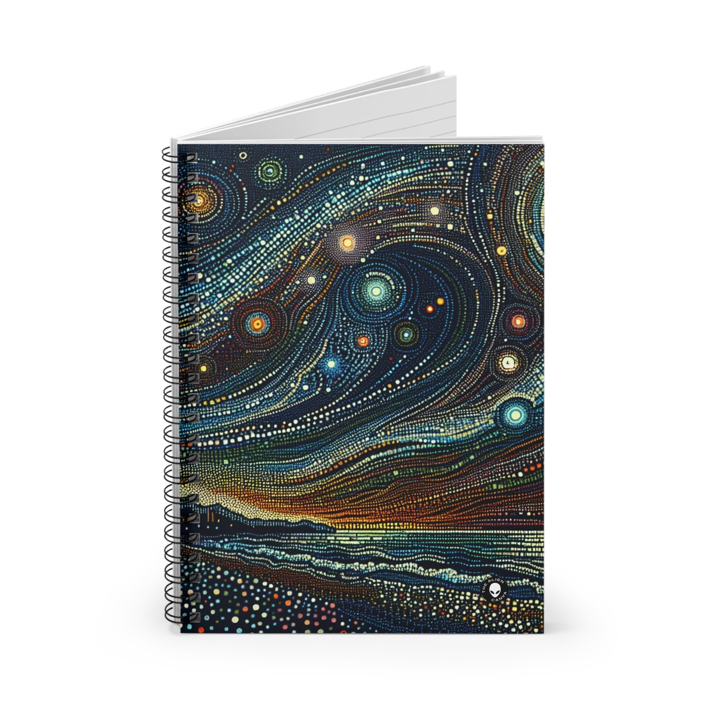 "Starry Dots: A Celestial Mosaic" - The Alien Spiral Notebook (Ruled Line) Pointillism