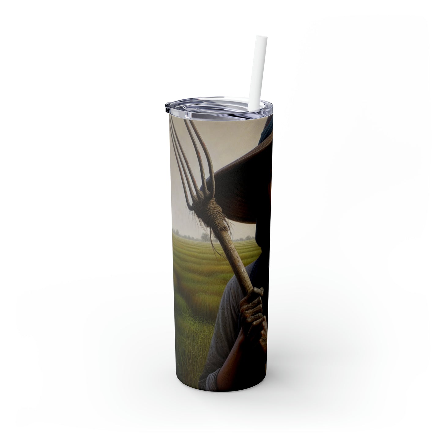 "Farmer in the Fields: A Weathered Reflection" - The Alien Maars® Skinny Tumbler with Straw 20oz Realism