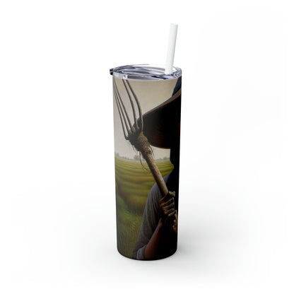 « Fermier dans les champs : un reflet patiné » - The Alien Maars® Skinny Tumbler avec paille 20oz Réalisme