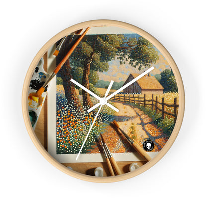 "Autumn Bliss: Pointillism Forest" - The Alien Wall Clock Pointillism