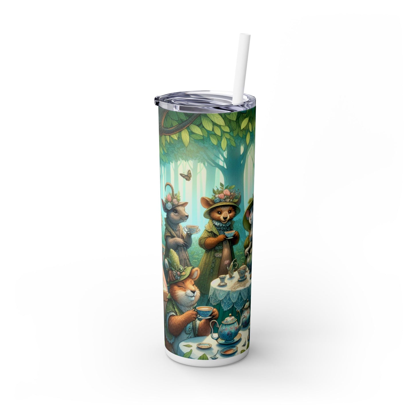 "Fancy Hats and Teacups: A Woodland Tea Party" - The Alien Maars® Skinny Tumbler with Straw 20oz