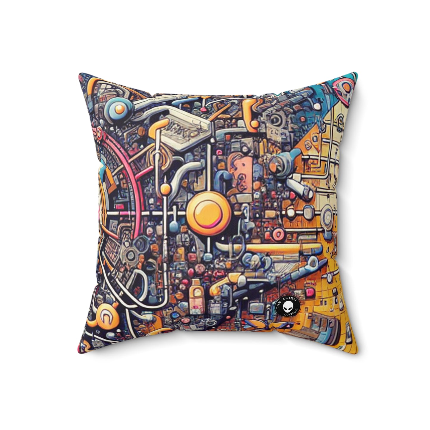 "Connection Points: Exploring Human Interactions in Public Spaces"- The Alien Spun Polyester Square Pillow Relational Art