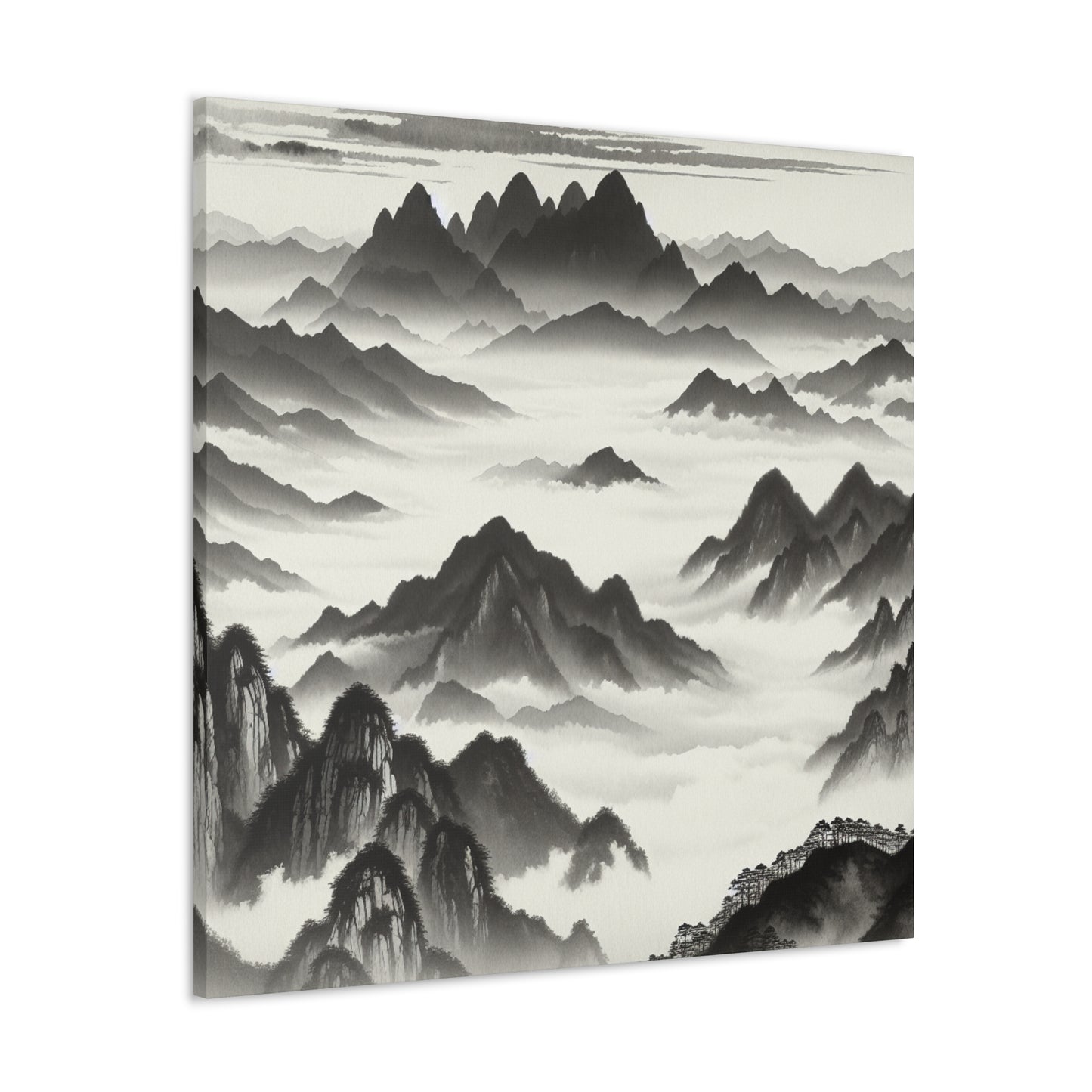 "Misty Peaks in the Fog": el estilo de pintura Alien Canva Ink Wash