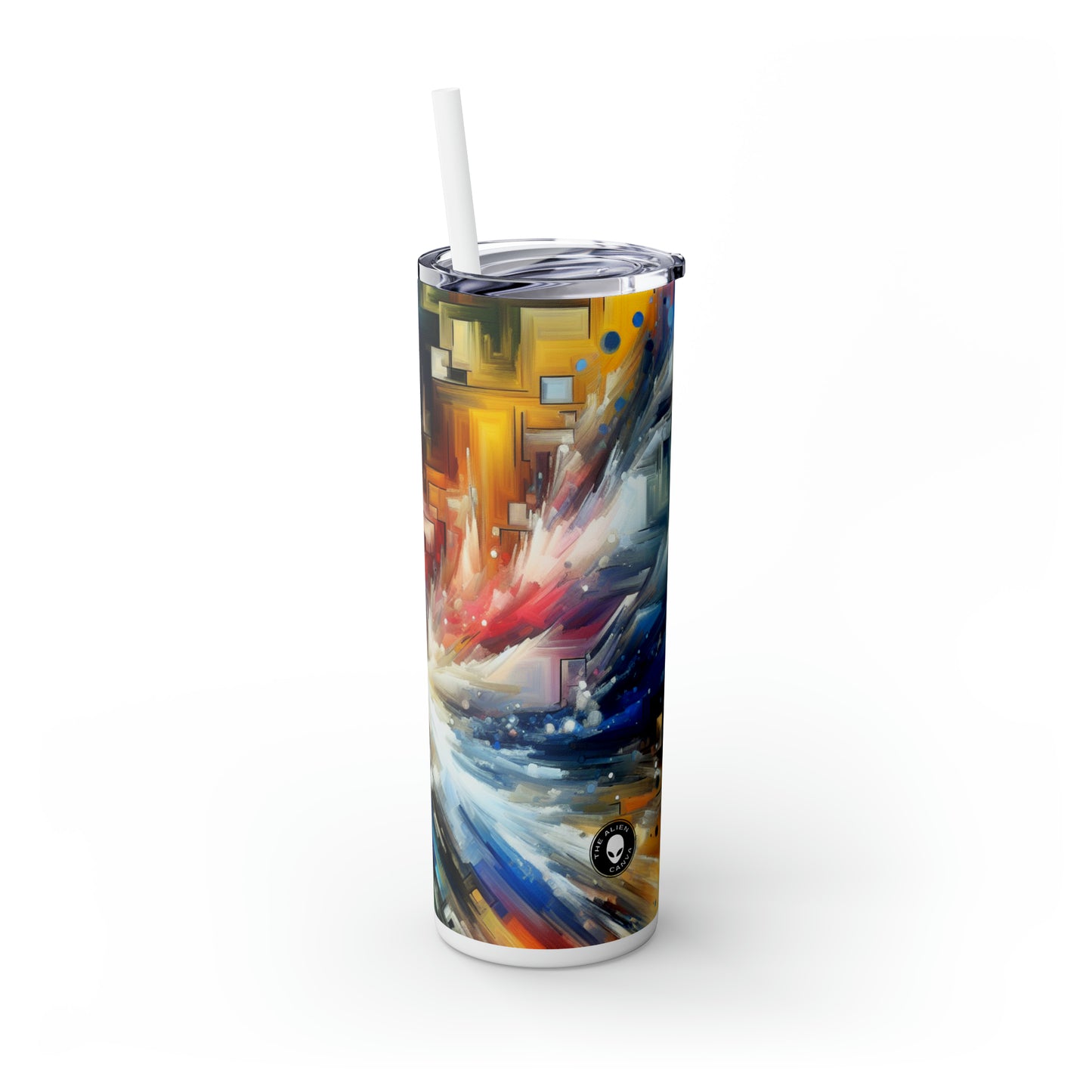 "Nature's Fury: An Abstract Expressionist Interpretation of a Raging Thunderstorm" - The Alien Maars® Skinny Tumbler with Straw 20oz Abstract Expressionism