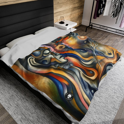 "Everyday Enchantment: A Surreal World in Motion" - The Alien Velveteen Plush Blanket Surrealist Automatism