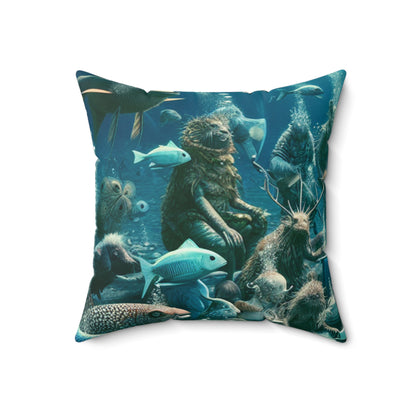 "Tea Time in the Deep Blue Sea"- The Alien Spun Polyester Square Pillow