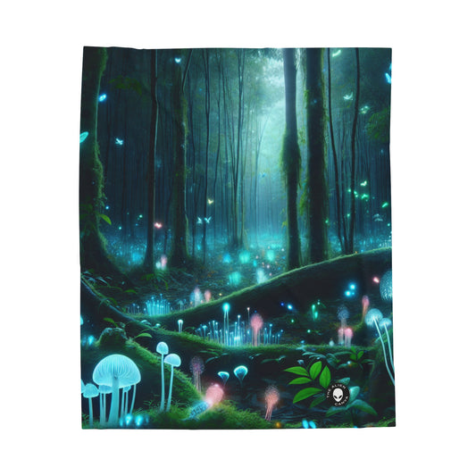 "Enchanted Night: Bioluminescent Forest" - The Alien Velveteen Plush Blanket