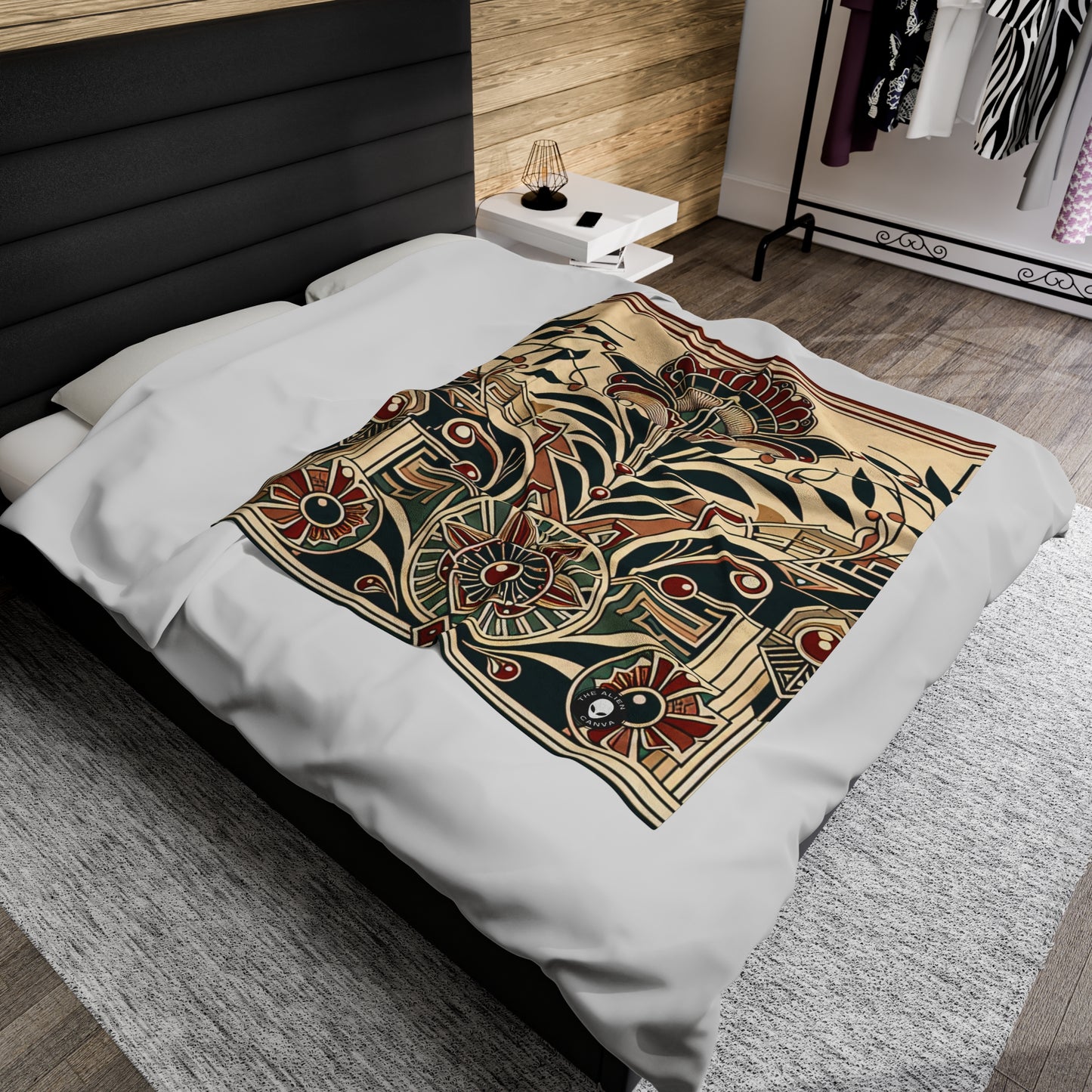 "Golden Glamour: A Dynamic Art Deco Cityscape at Sunset" - The Alien Velveteen Plush Blanket Art Deco