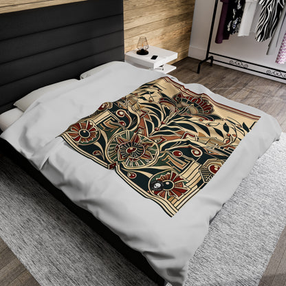 "Golden Glamour: A Dynamic Art Deco Cityscape at Sunset" - The Alien Velveteen Plush Blanket Art Deco