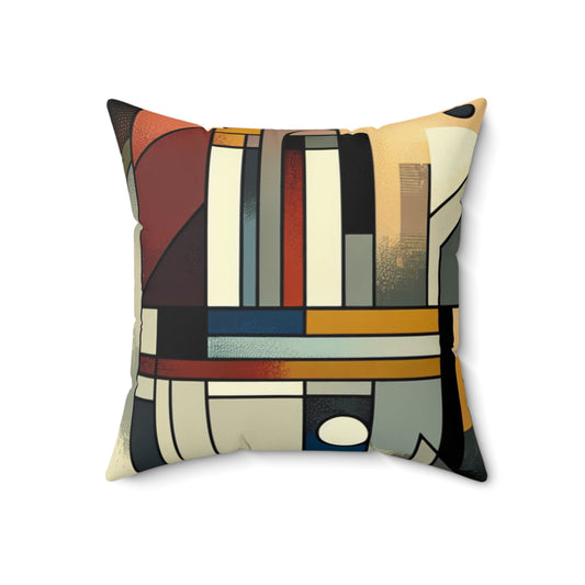 "Cubist Cityscape: Urban Energy"- The Alien Spun Polyester Square Pillow Synthetic Cubism