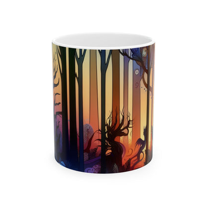 "Crepúsculo místico: criaturas en el bosque" - Taza de cerámica alienígena de 11 oz