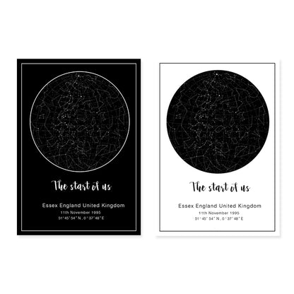 Star Map And Moon Phases Canvas Painting Black And White Poster Wall Art Picture