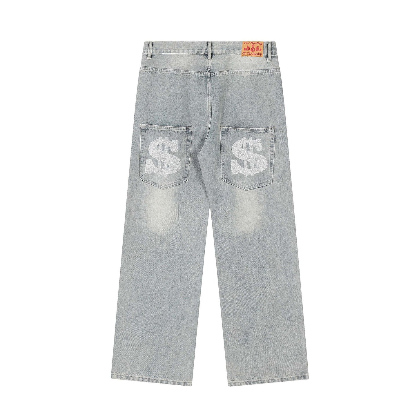 Letter Printed Jeans Men's Casual Straight Trousers