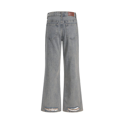 Men's Letter Printed Washed Jeans