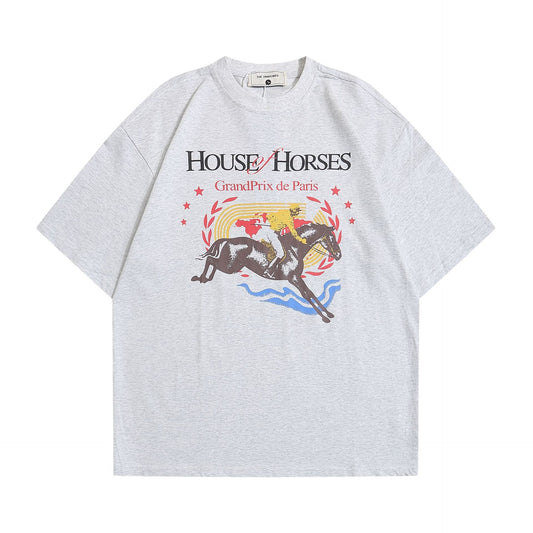 Horse Riding Printed Short Sleeve Casual Men