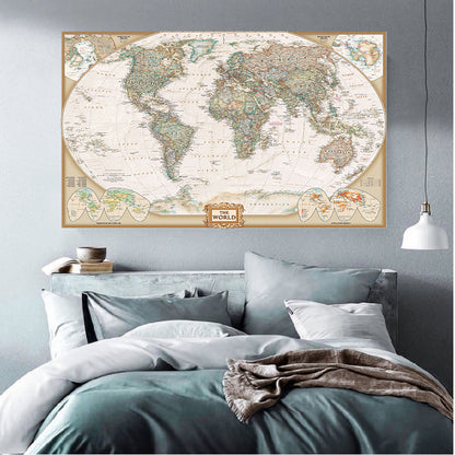 Póster de arte de pared Vintage con pintura en lienzo de mapa del mundo Vintage