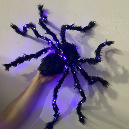 Nuevo accesorio de decoración de araña de peluche brillante para Halloween