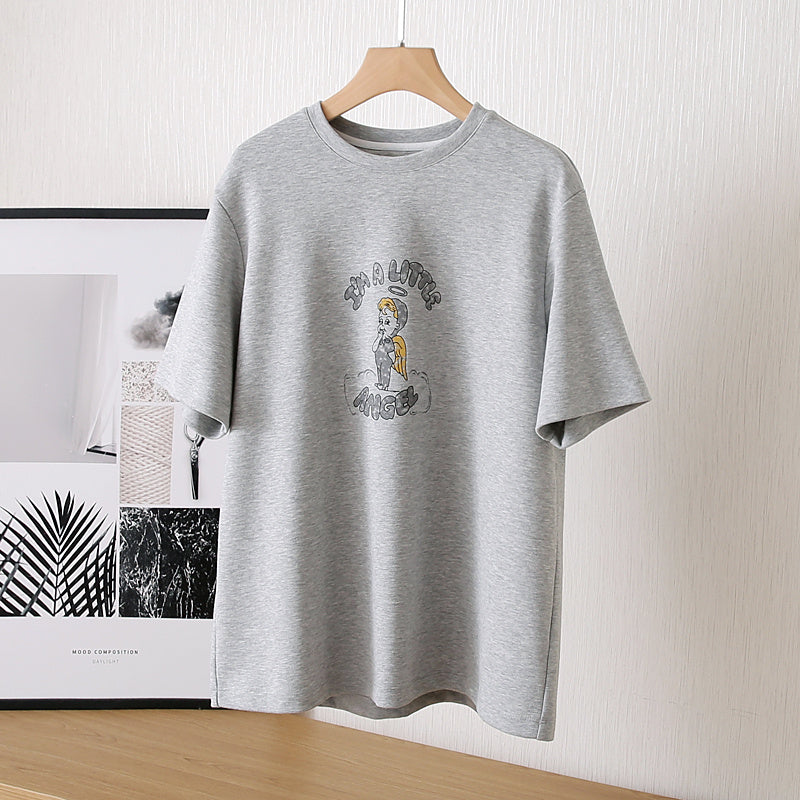 Women's Round Neck Loose Printed Short Sleeve Cotton T-Shirt