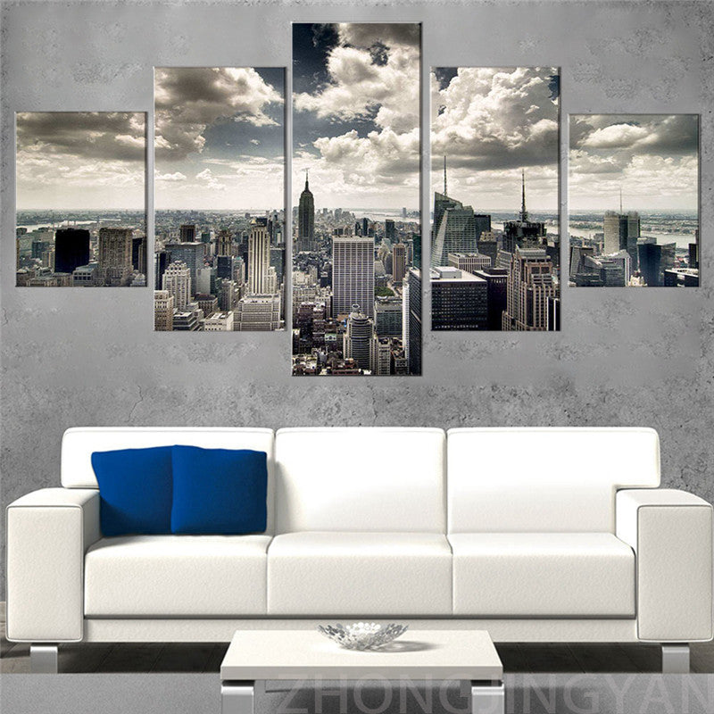 Wall Art HD Print 5 piezas de lienzo de paisaje urbano