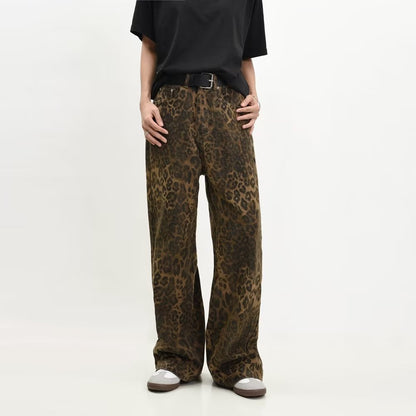 Pantalones casuales con estampado de leopardo retro para mujer