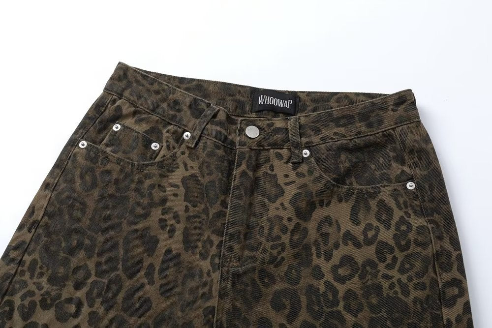 Pantalones casuales con estampado de leopardo retro para mujer