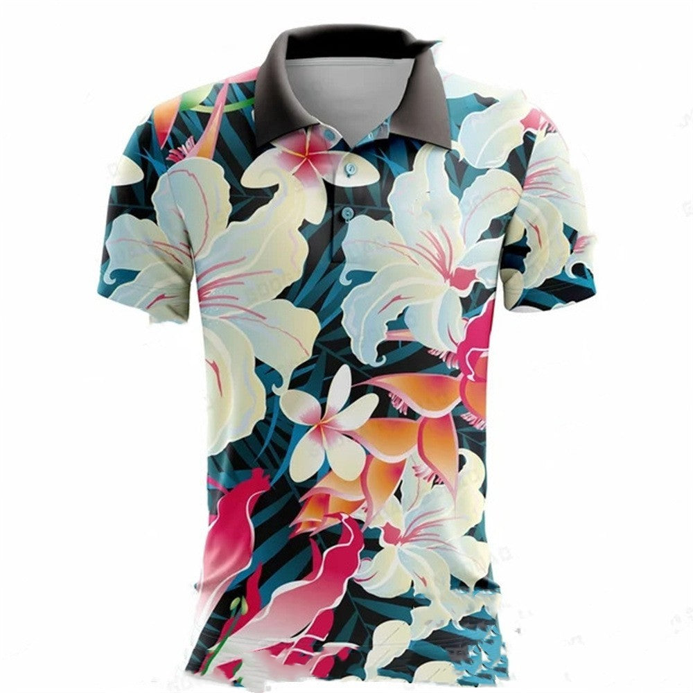 Summer Golf Polo Shirt Men's Printed Short Sleeve