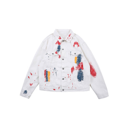 Printed ink splash denim jacket