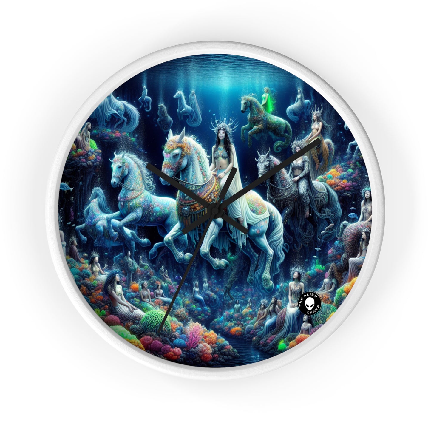 "Enchanted Underwater Realm: Mermaids and Seahorses" - The Alien Wall Clock