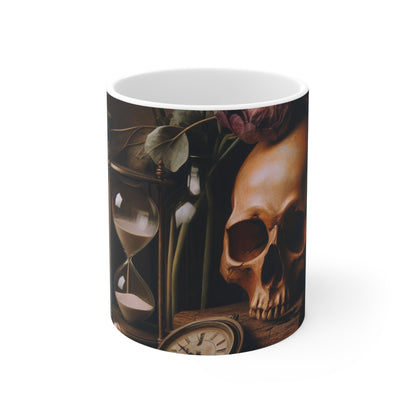 "Fleeting Beauty: A Vibrant Vanitas Painting Depicting the Passage of Time and Transient Nature of Life" - The Alien Ceramic Mug 11oz Vanitas Painting