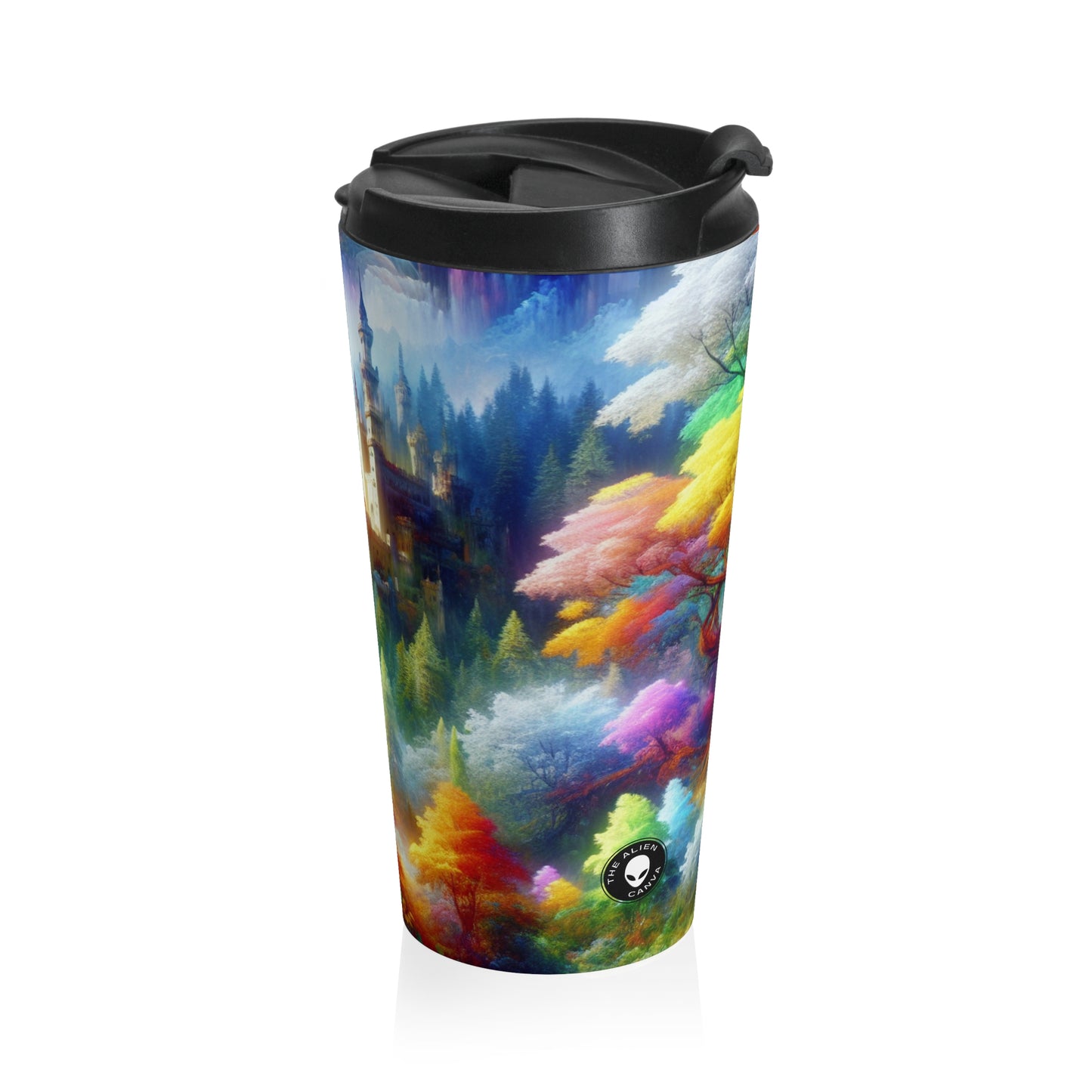 "Glowing Enchantment: The Castle in the Colorful Forest" - The Alien Stainless Steel Travel Mug