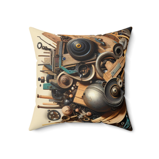 "Nature's Harmony: Assemblage Art with Found Objects"- The Alien Spun Polyester Square Pillow Assemblage Art