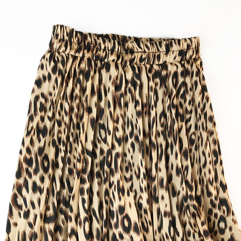 Retro leopard print pleated skirt