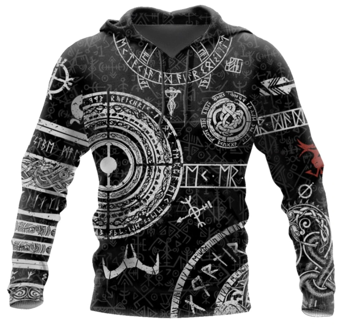 Sudaderas con capucha para hombre con estampado Viking Odin Tattoo D