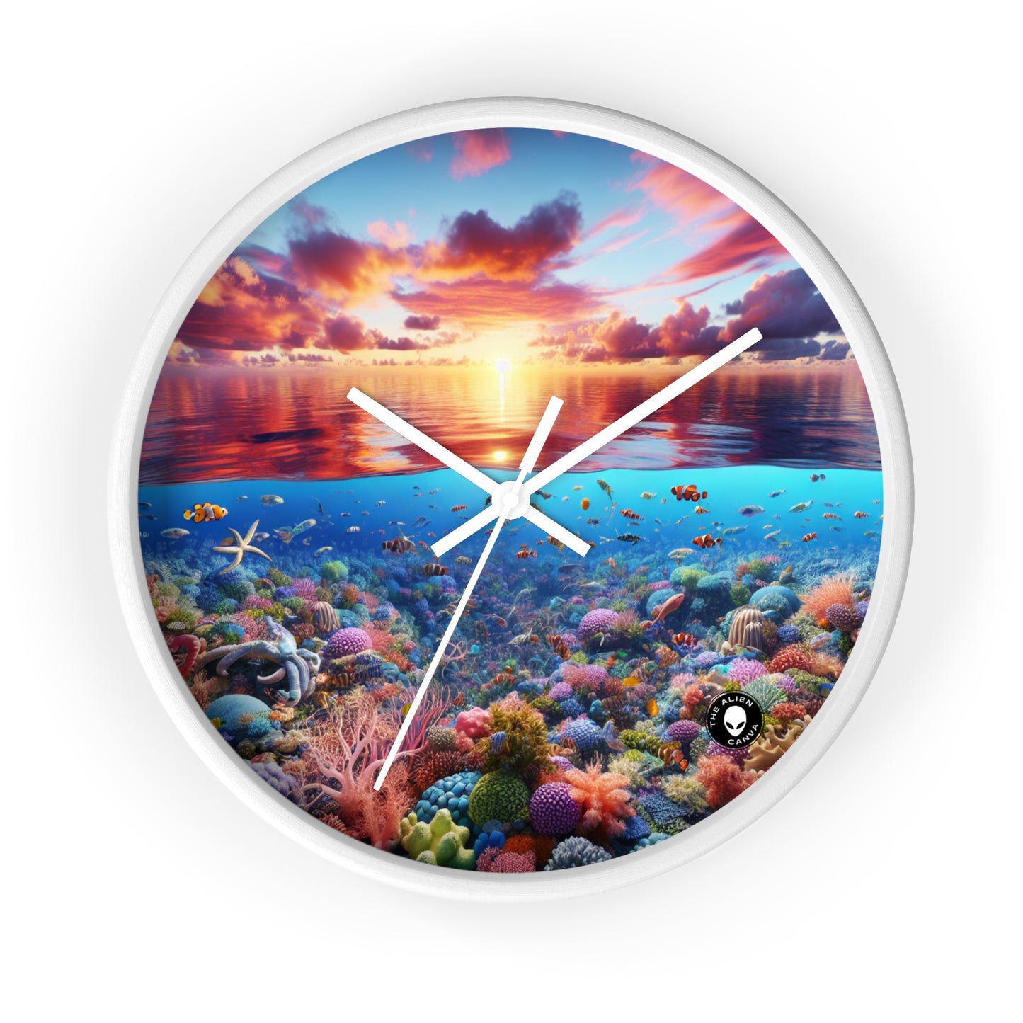 "Sunset Splendor : Récif de corail sous-marin" - L'horloge murale extraterrestre