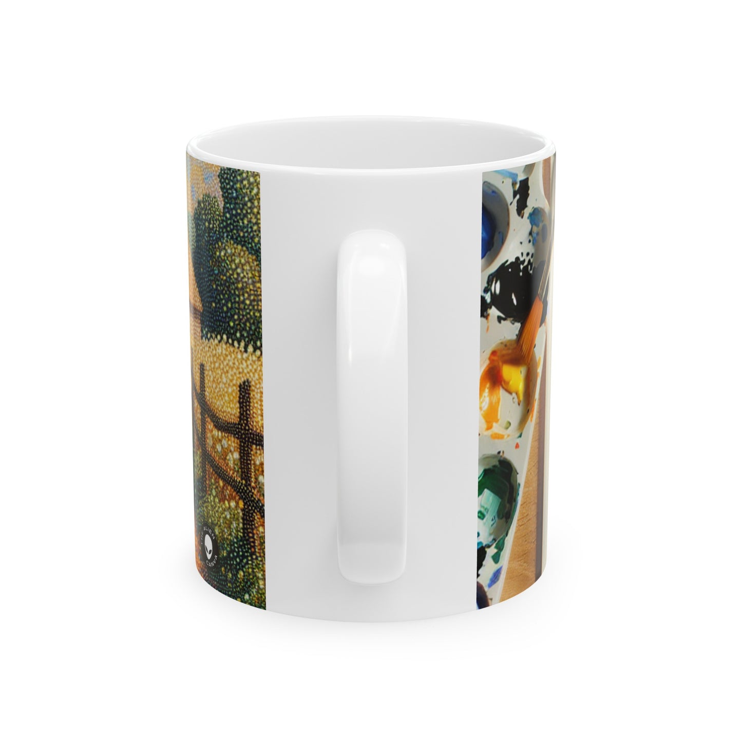 "Autumn Bliss: Pointillism Forest" - The Alien Ceramic Mug 11oz Pointillism