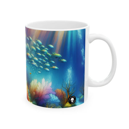 "Sinfonía submarina: serenidad en los arrecifes de coral" - Taza de cerámica The Alien de 11 oz