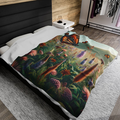 "A Monarch in Wildflower Meadow" - The Alien Velveteen Plush Blanket Realism Style