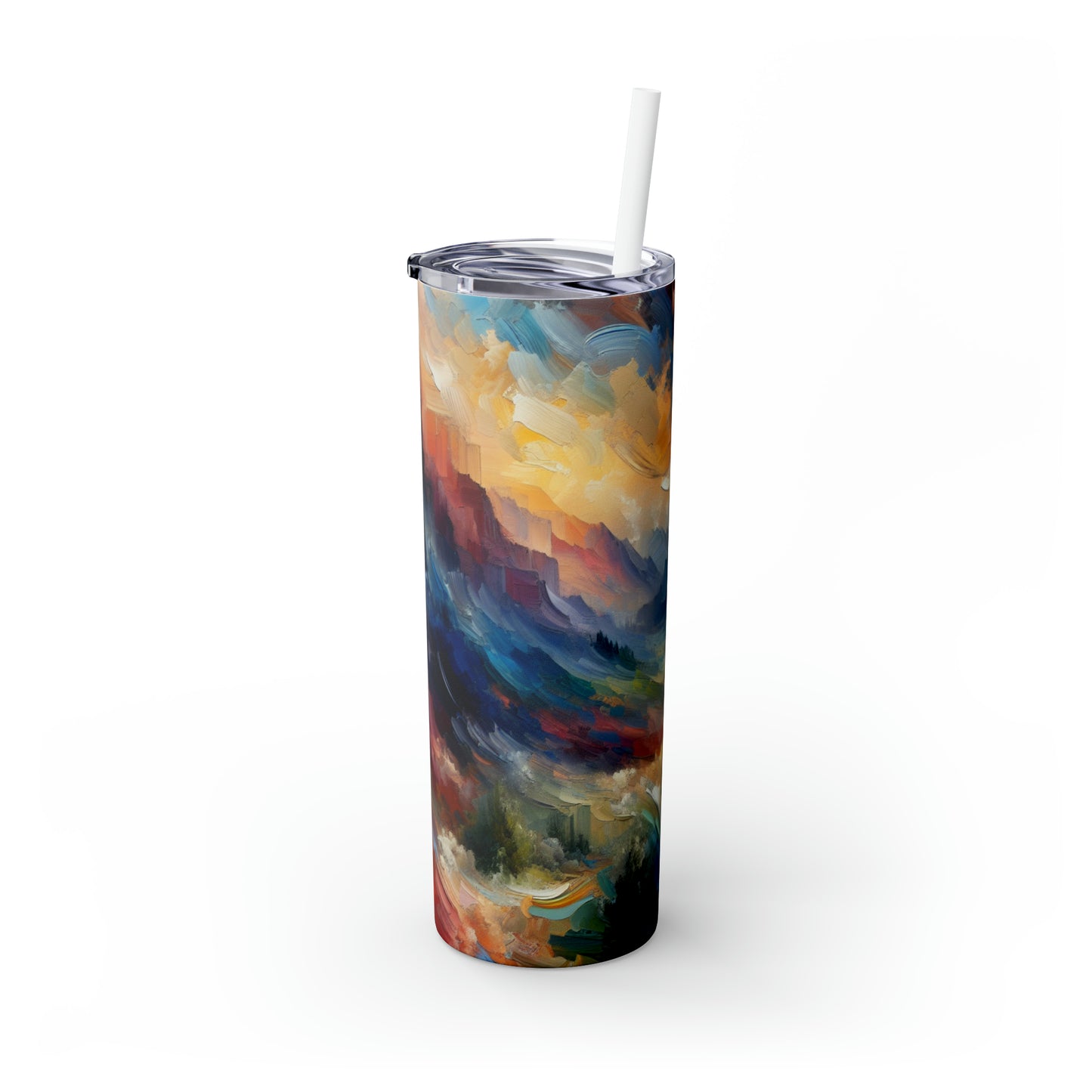 "Paisaje abstracto: exploración de profundidades emocionales a través del color y la textura" - Vaso delgado con pajita de Alien Maars® de 20 oz estilo expresionismo abstracto