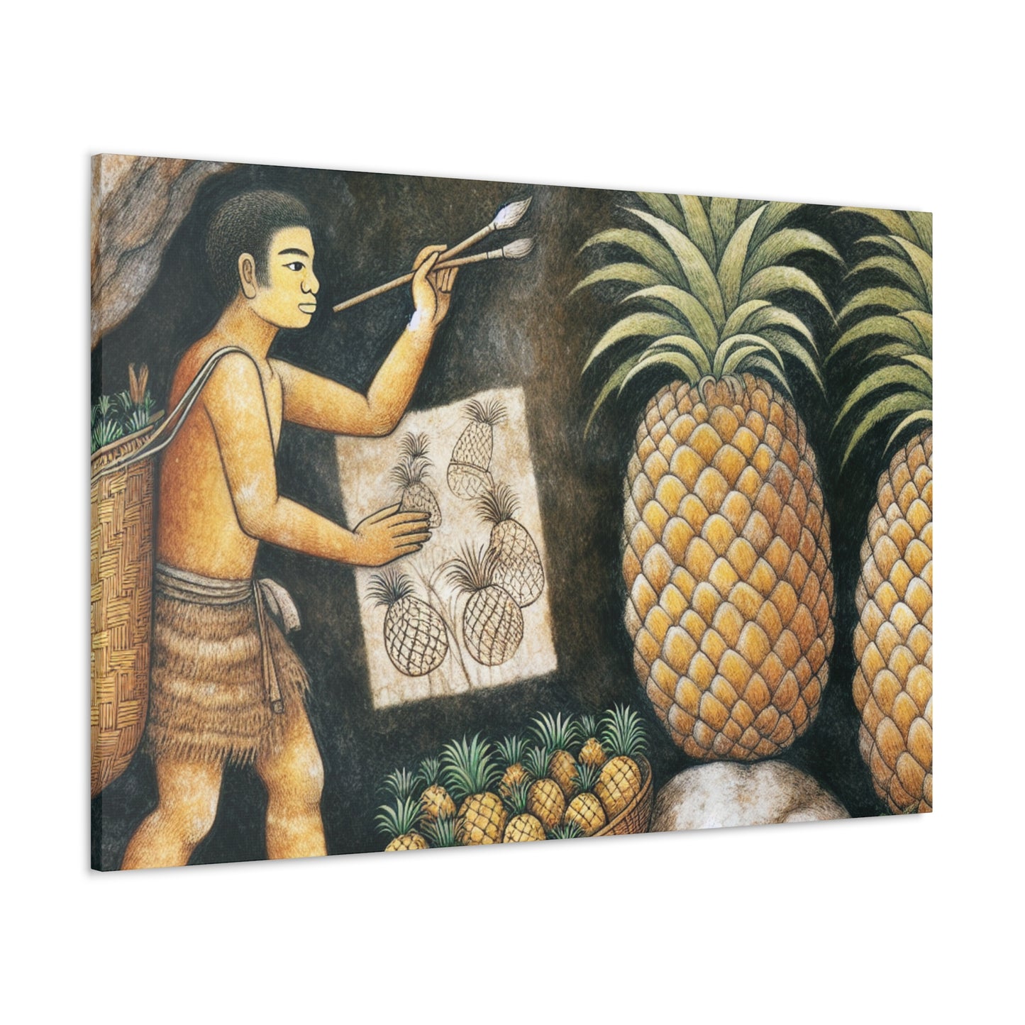 "Récolte d'ananas" - Le style de peinture rupestre Alien Canva