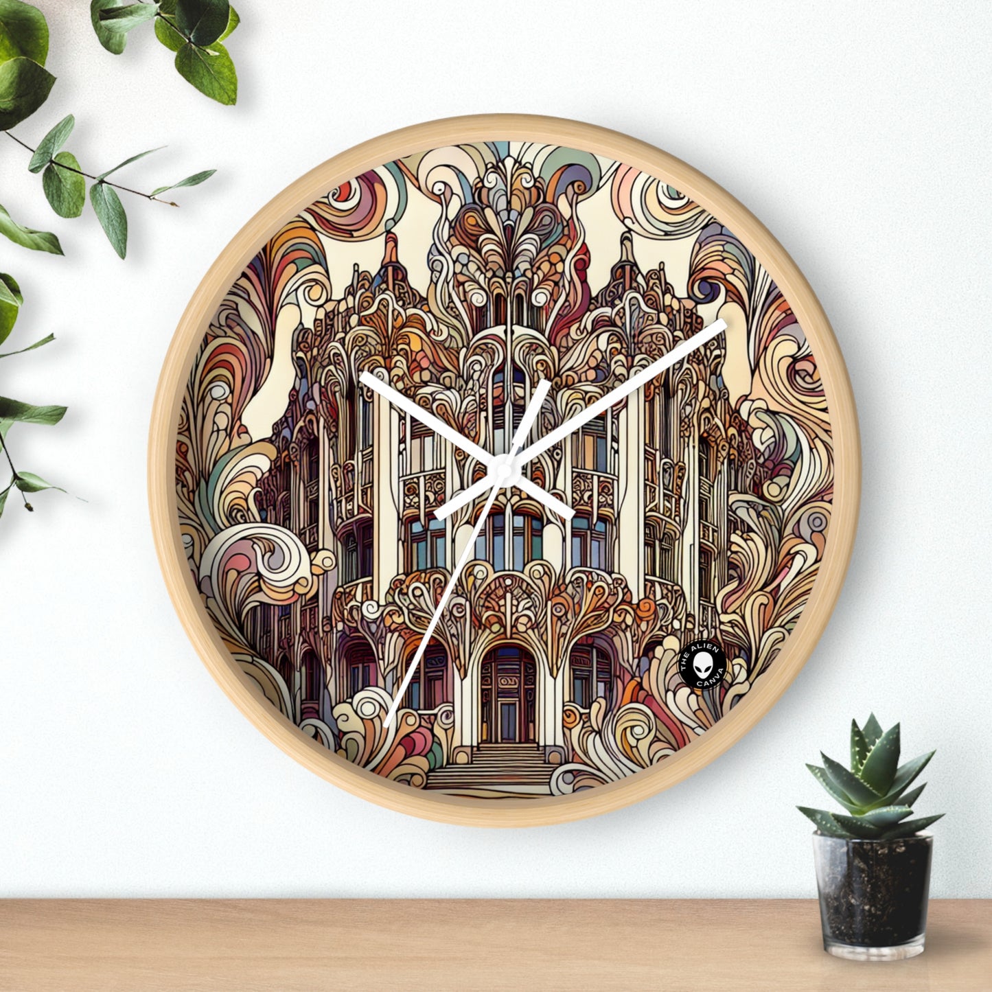 "Estaciones encantadas: Ilustración del bosque Art Nouveau" - El reloj de pared alienígena Art Nouveau